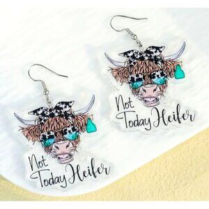 Acrylic Highland Cow Earrings With‎ "Not Today Heifer" Design NEW